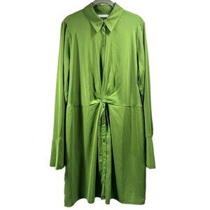 Abercrombie & Fitch Shirt Dress L Tall Collared Twist Front Green Long Sleeve